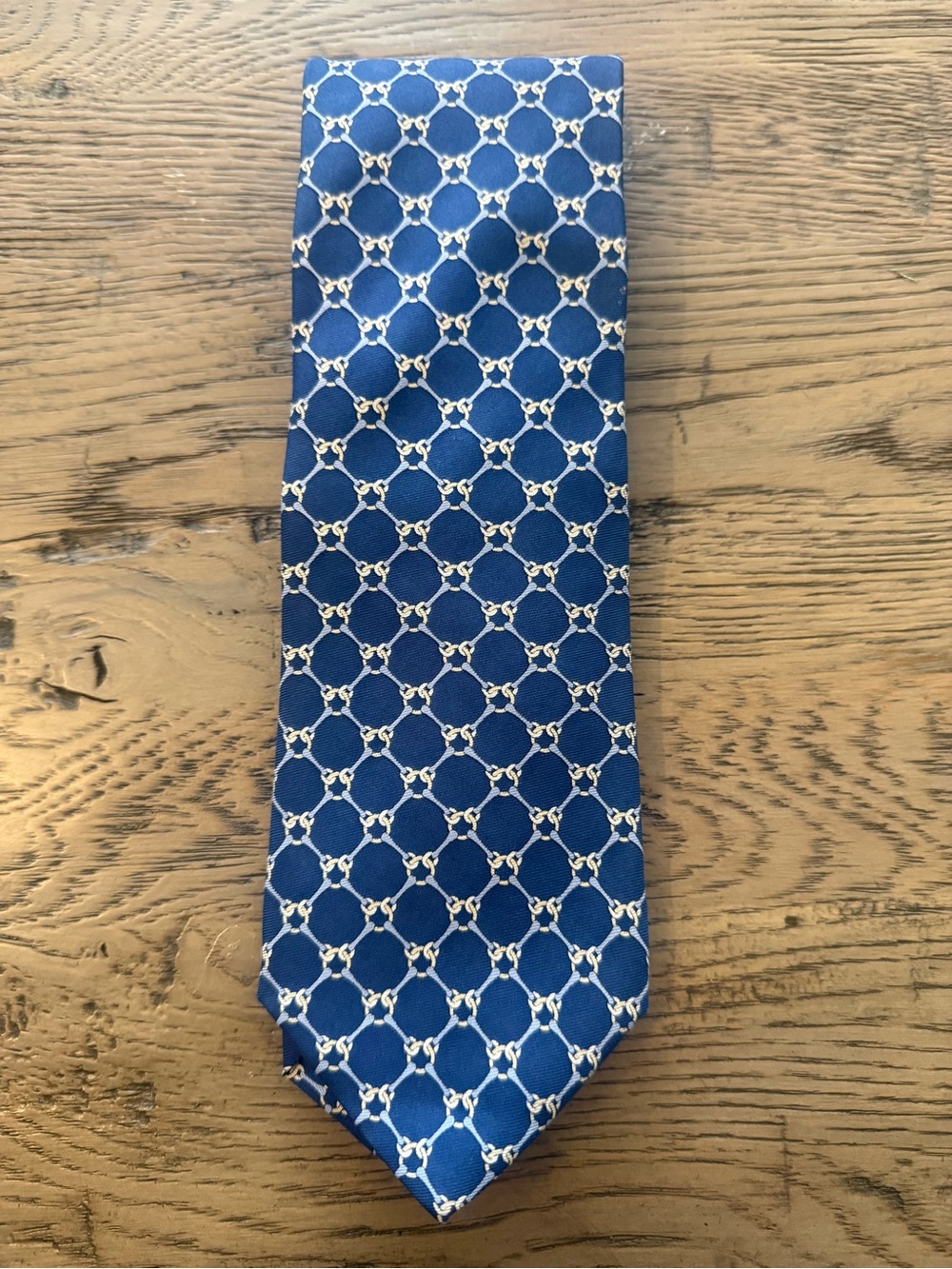 Brooks Brothers Blue Silk Tie with Interlocking White Pattern